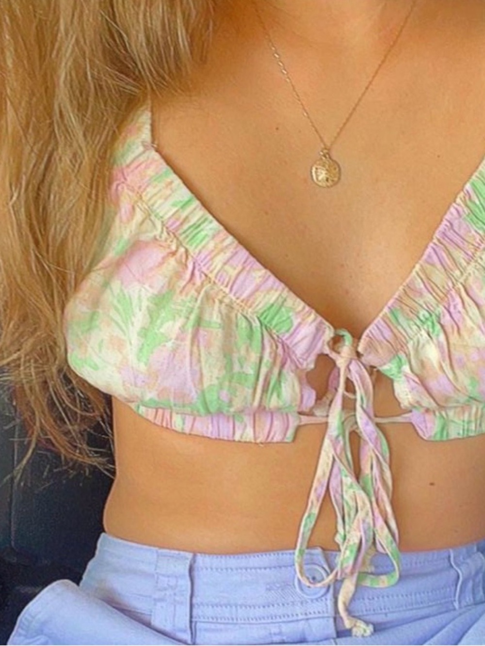 Wild Fable Women's Crop Top XXL Floral Short Sleeve Front Tied V Neck